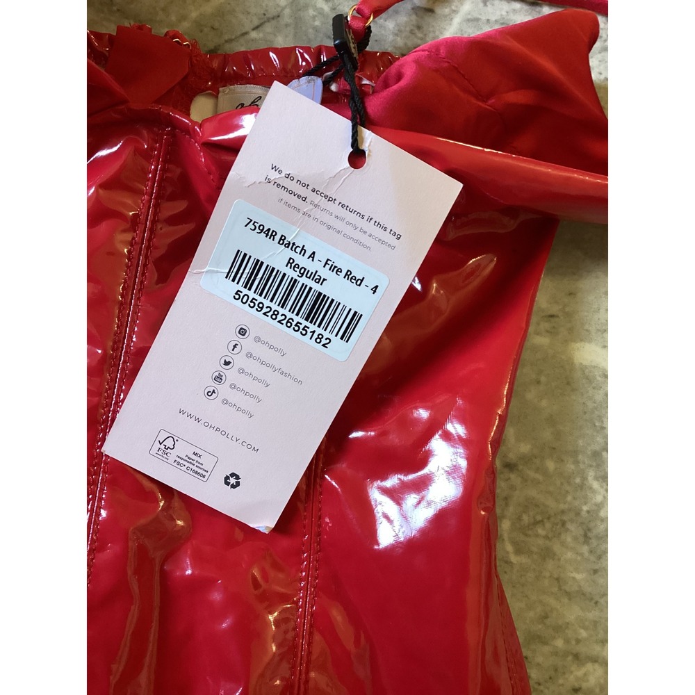 Oh Polly Fire Red Vinyl Corset Jumpsuit Womens US 0 UK 4 New With Tags - Picture 9 of 13